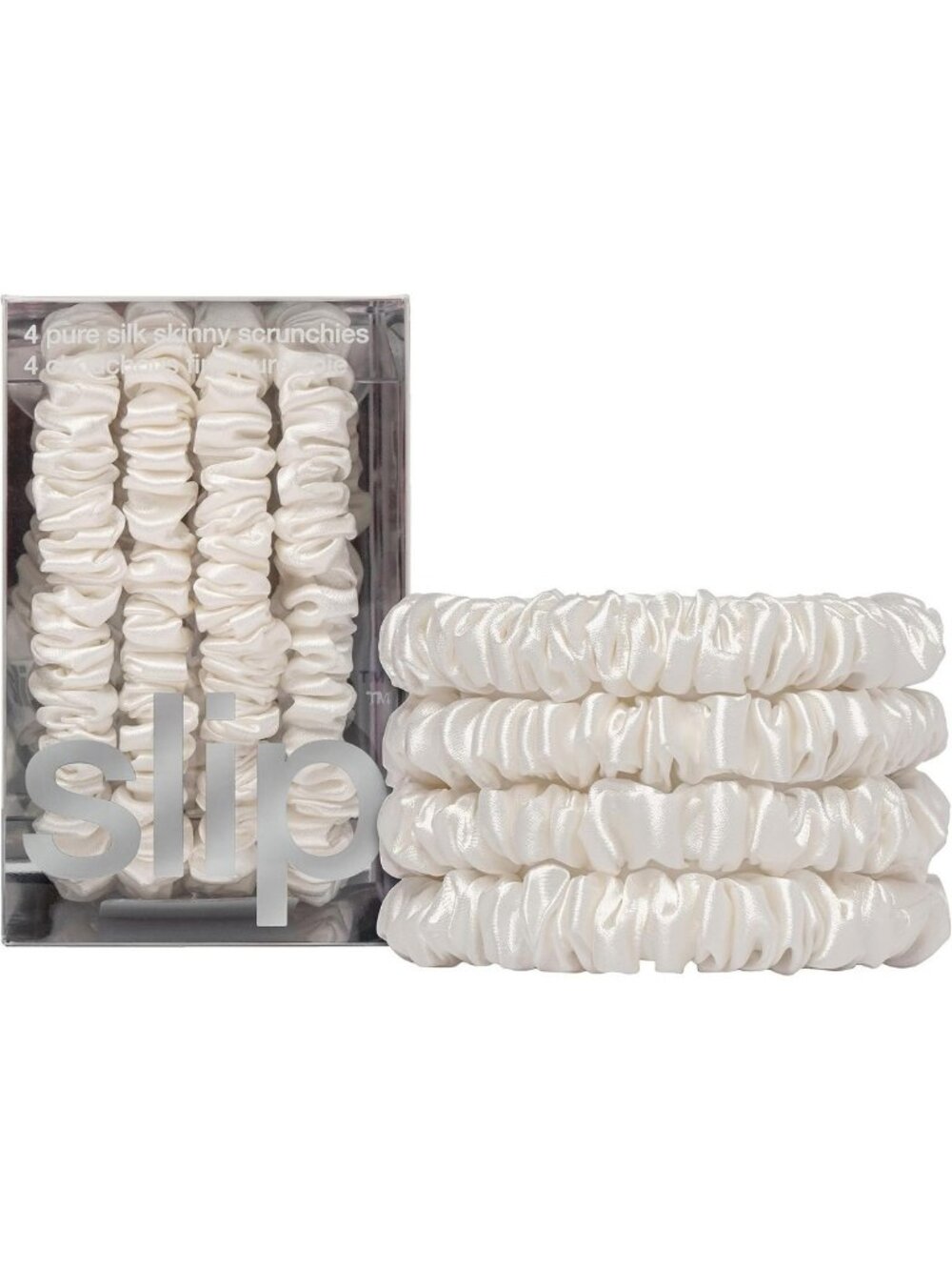 Silk Hair Ties Set of 4 | White Skinny Scrunchies | Anti-Damage & Gentle Hold